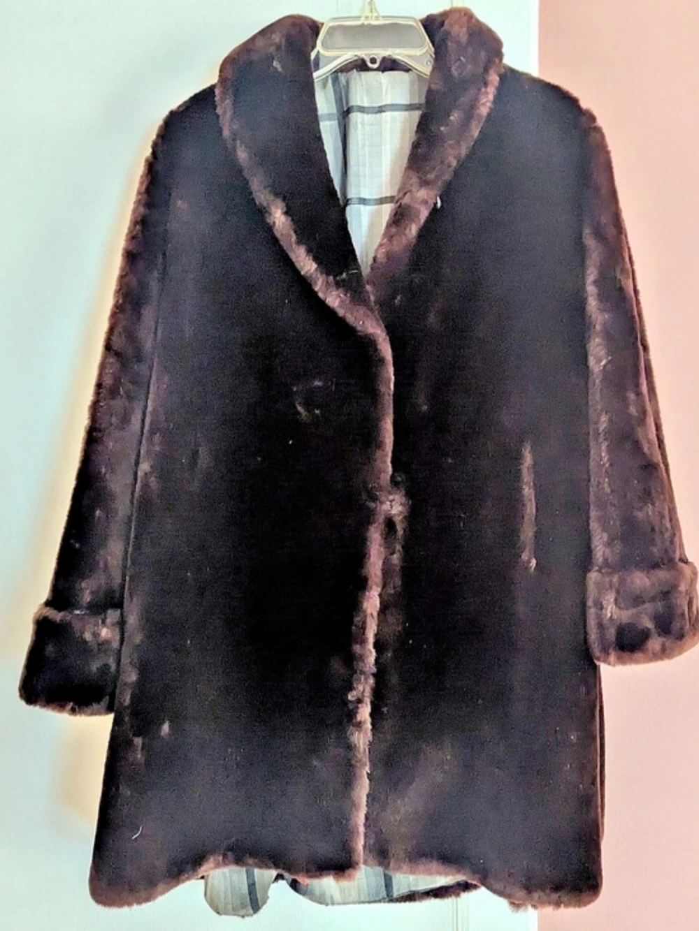 Faux Fur Coat in Black & Brown